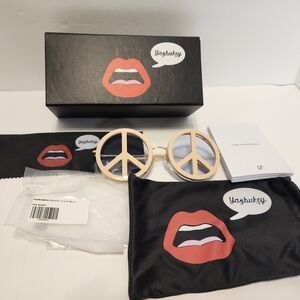 NIB New Authentic Yazbukey X Linda Farrow Peace Sign Sunglasses - Gold and Black